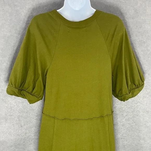 Free People FB Beach Maxi Dress Womens Sz L Green Puff Sleeve Brentwood Flowy - Picture 8 of 13